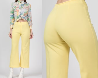 XS 70s Yellow Flared Pants 24" | Vintage High Waist Bootcut Retro Trousers