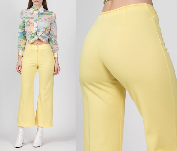 XS 70s Yellow Flared Pants 24" | Vintage High Wai… - image 1