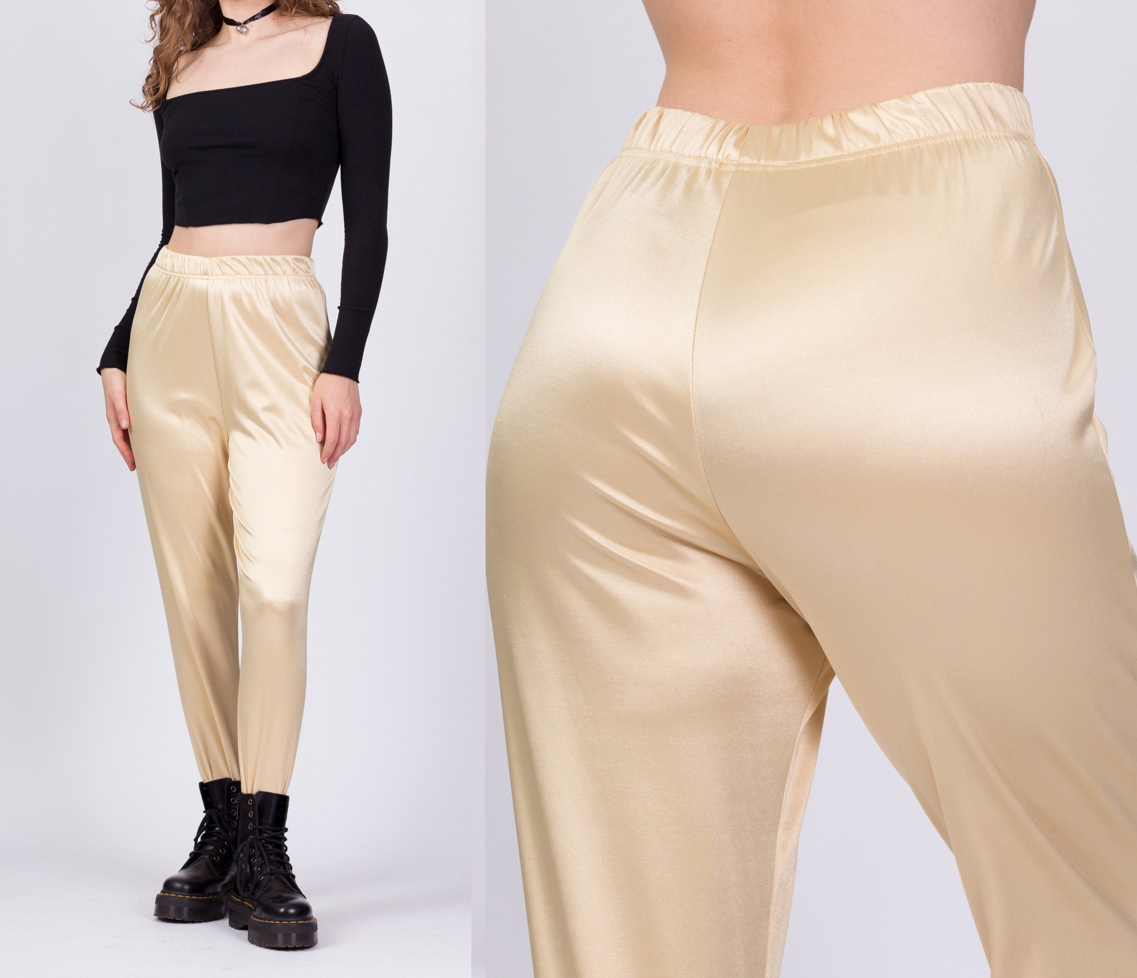80s Gold High Waist Stirrup Pants XS to Petite Small Vintage Metallic  Tapered Leg Shiny Lounge Trousers -  Sweden