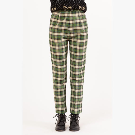 Vintage 60s Green Plaid Side Zip Cigarette Pants - Extra Small, 22