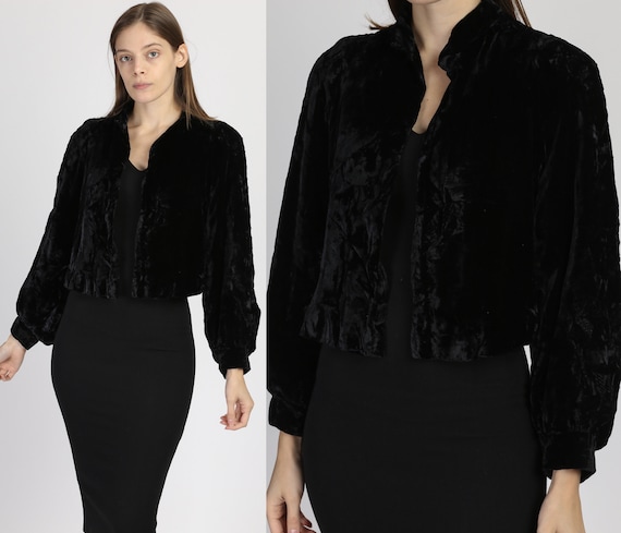 Vintage 1930s Black Velvet Bolero Jacket - Medium