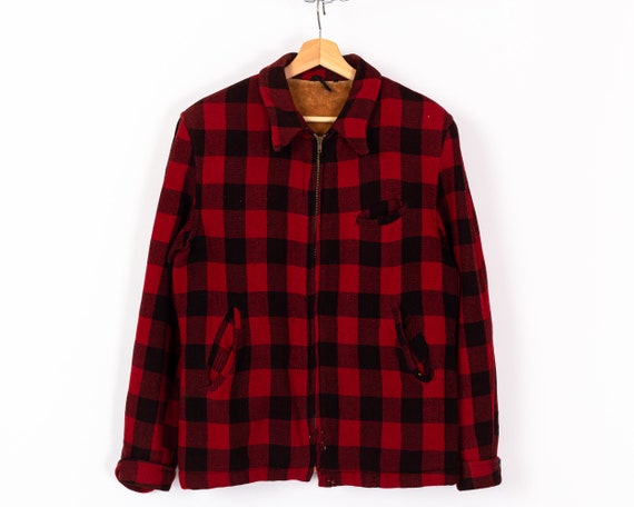 60s 70s Buffalo Plaid Distressed Wool Jacket Men'… - image 1