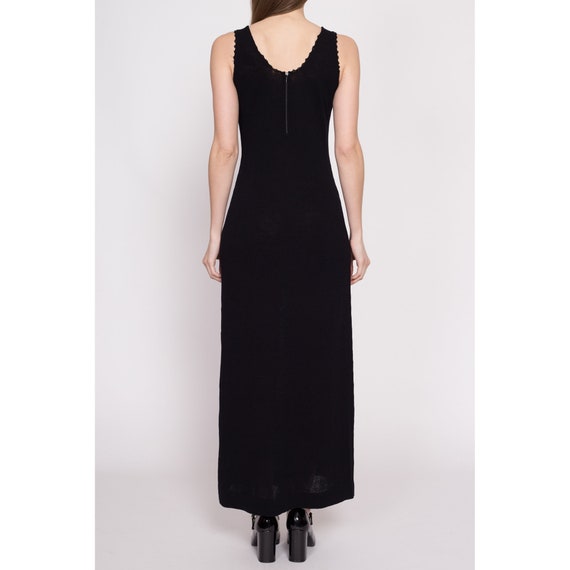 70s Black Knit Side Slit Maxi Dress Medium | Vint… - image 5