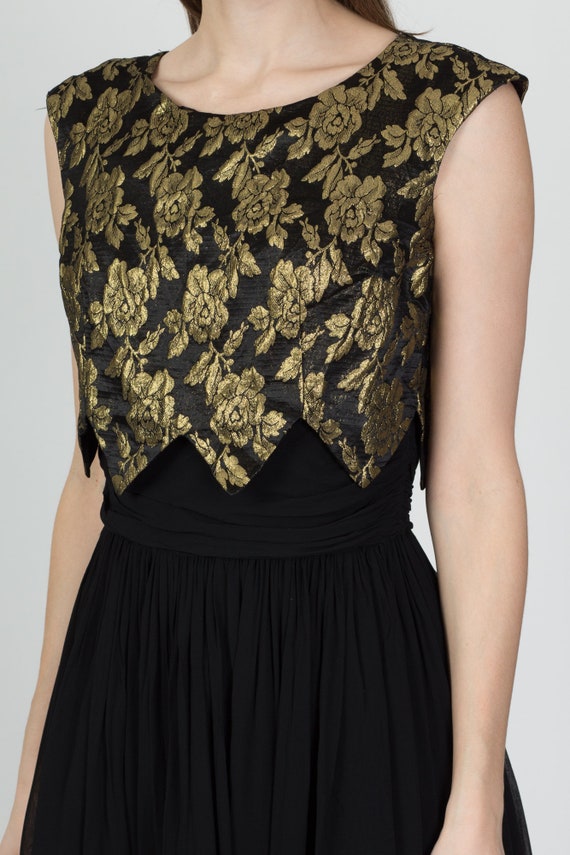 50s 60s Black & Gold Brocade Party Dress Small | … - image 6