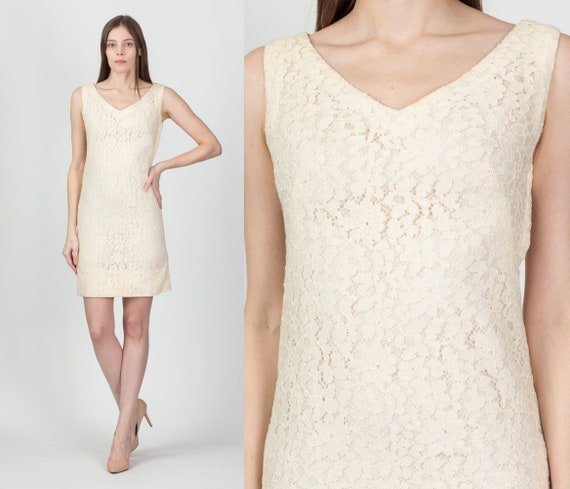 60s Crochet Lace Mini Dress Extra Small | Vintage… - image 1