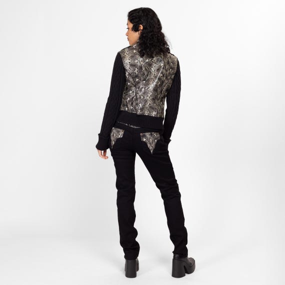 Small Y2K Coogi Black Faux Snakeskin Sweater Jacket & Low Rise