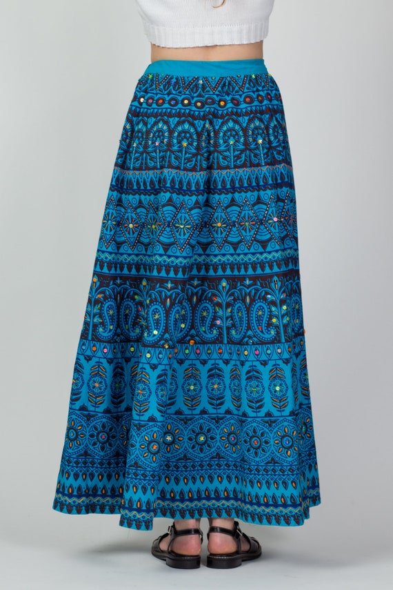 Vintage 70s Blue Indian Block Print Skirt Small t… - image 5