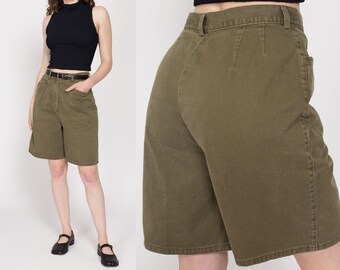 Medium 90s Olive Green Jean Shorts 29.5" | Vintage High Waisted Denim Mom Shorts