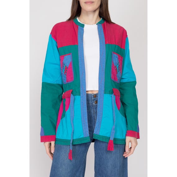 80s Nepalese Reversible Color Block Jacket - Larg… - image 2