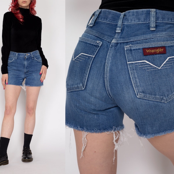 XS 70s Wrangler Cutoff Jean Shorts | Vintage Mid Rise Denim Cut Off Shorts