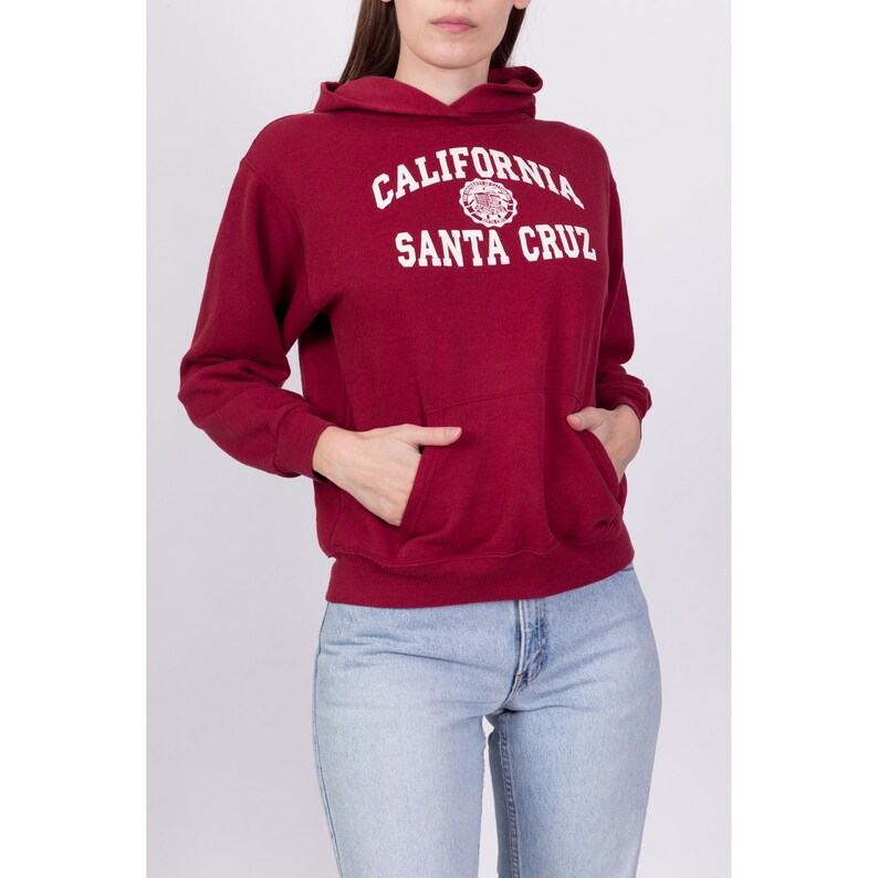 XS 90s University Of California Santa Cruz Cropped Hoodie Vintage Hooded College Sweatshirt image 3