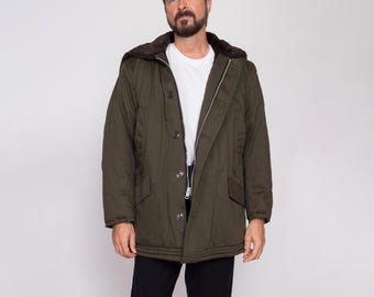 Vintage 80s Golden Fleece Hooded Army Green Parka Jacket - Medium