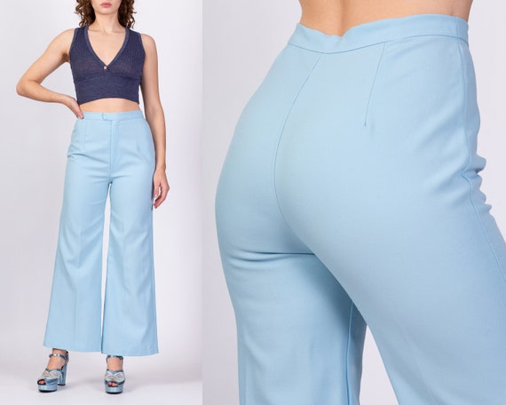 70s Baby Blue High Waisted Trousers - Small, 26.5