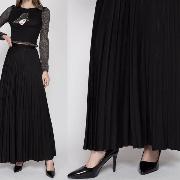 XS 1940s Koret 'Pleetskirt' Black Pleated Maxi Skirt 24.5" | Vintage 40s High Waisted A Line Long Gothic Hostess Skirt