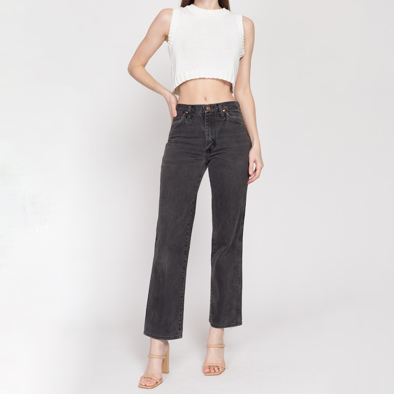90er Jahre Wrangler Verblasste Schwarze Mid Rise Jeans - 29" Taille | Vintage Unisex Baumwoll-Denim Jeans mit geradem Bein Bild 1