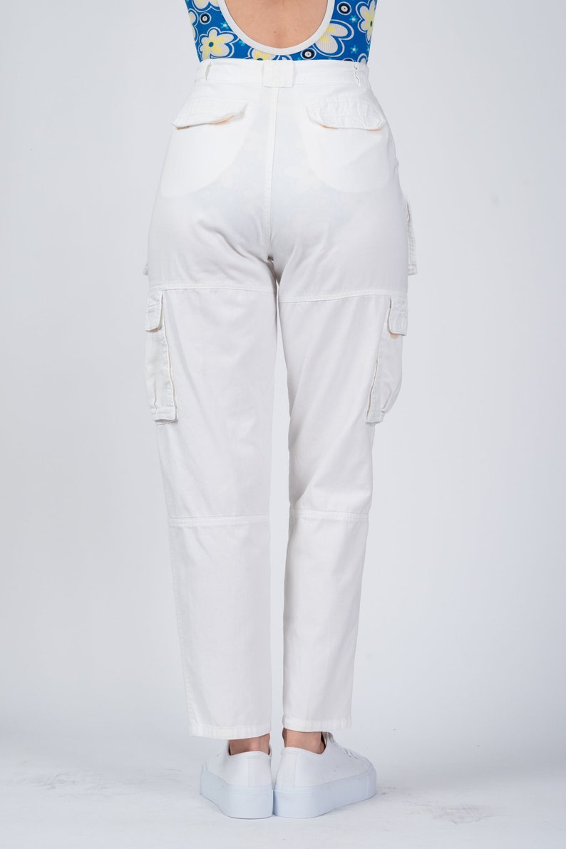 Small 80s Palmetto's White Cargo Pants 25.5 Vintage High Waist Pleated Cotton Trousers image 5