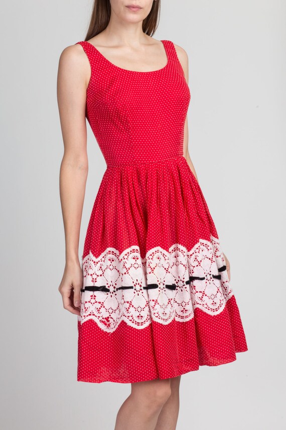 Vintage Red Swiss Dot Fit & Flare Dress Extra Small … Gem