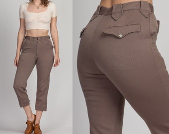 XS 1950s Taupe High Waist Western Pants | Vintage 50s Rockabilly Tapered Leg Ankle Trousers