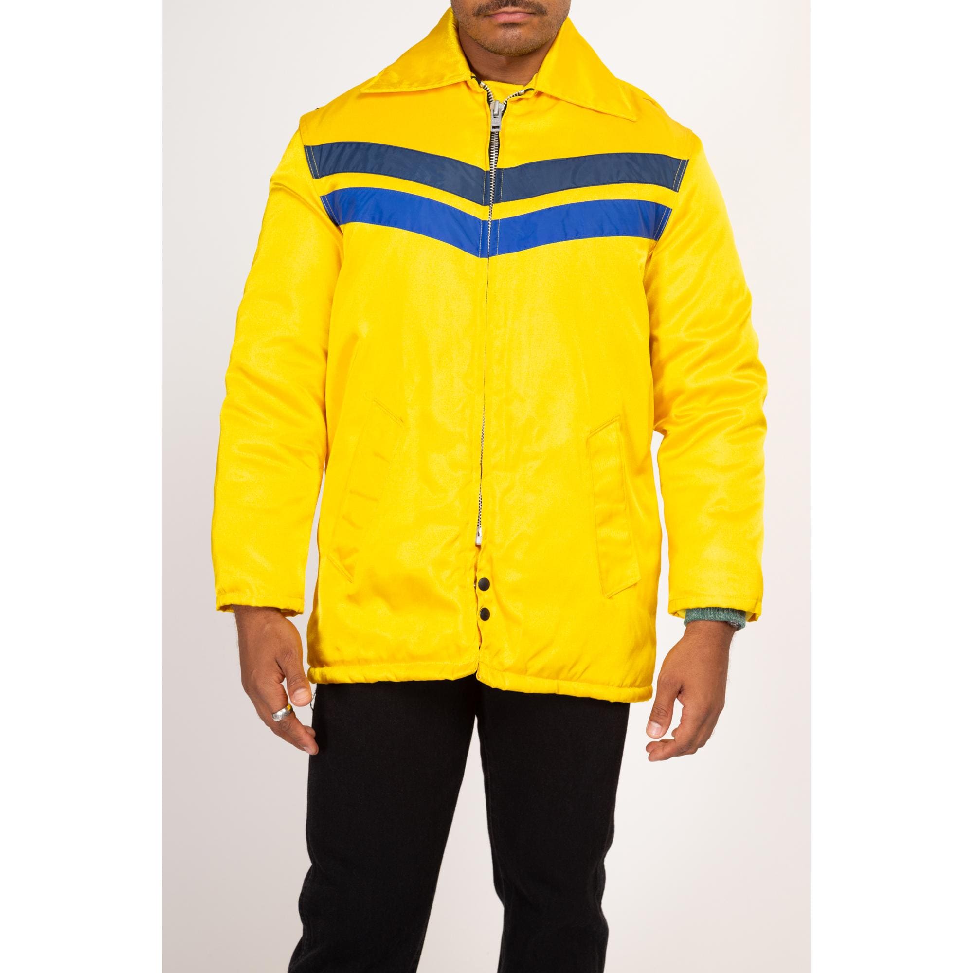 Medium 70s Yellow Fireman Jacket | Vintage Insulated Zip up Puffy