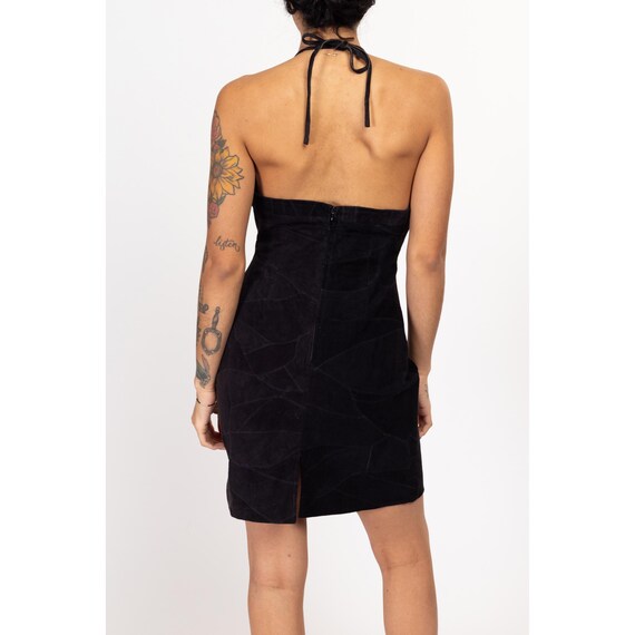 Medium 90s Black Suede Patchwork Halter Mini Dres… - image 5