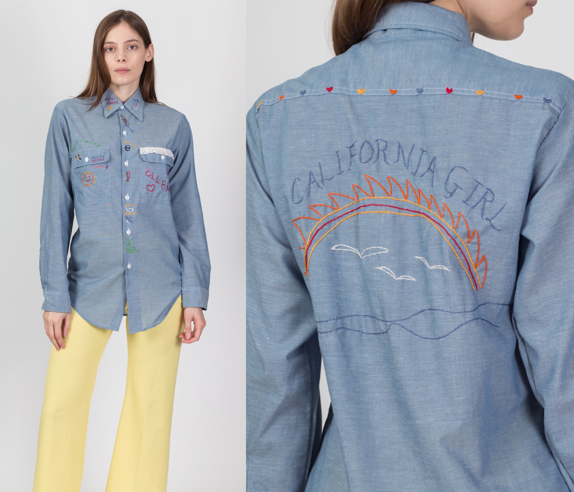 Girl Chambray Embroidered Shirt Medium 