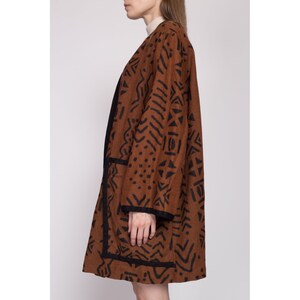One Size 80s Boho Brown Linen Open Fit Jacket Vintage Fixsun Tribal Print Lightweight Coat image 4
