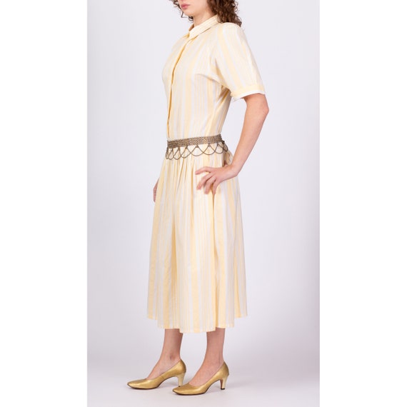 80s Yellow Striped Drop Waist Dress Large | Vinta… - image 3