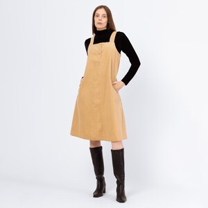 Vintage 70s Khaki Corduroy Pinafore Midi Dress - Small to Petite Medium |  Boho Sleeveless Square Neck A Line Dress - Etsy