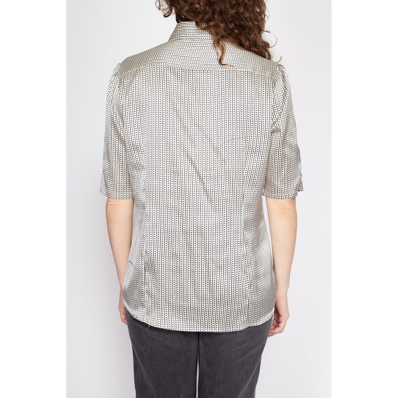Large 80s Black & White Polka Dot Satin Shirt Vintage Button Up Short Sleeve Collared Shirt image 5