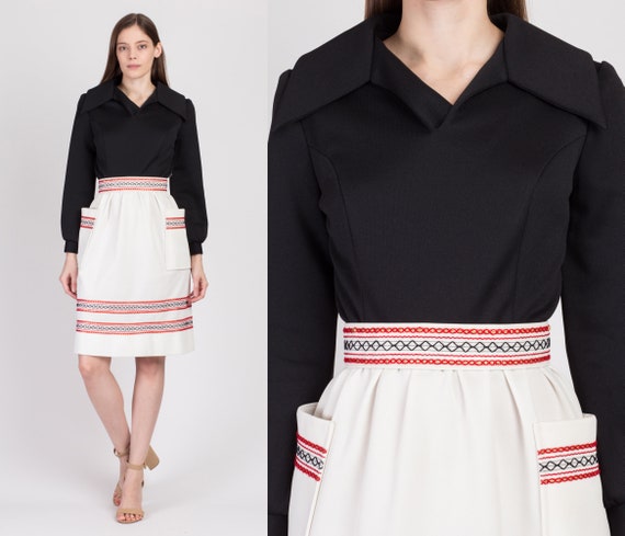 70s Belted Metallic Trim Mini Dress - Extra Small