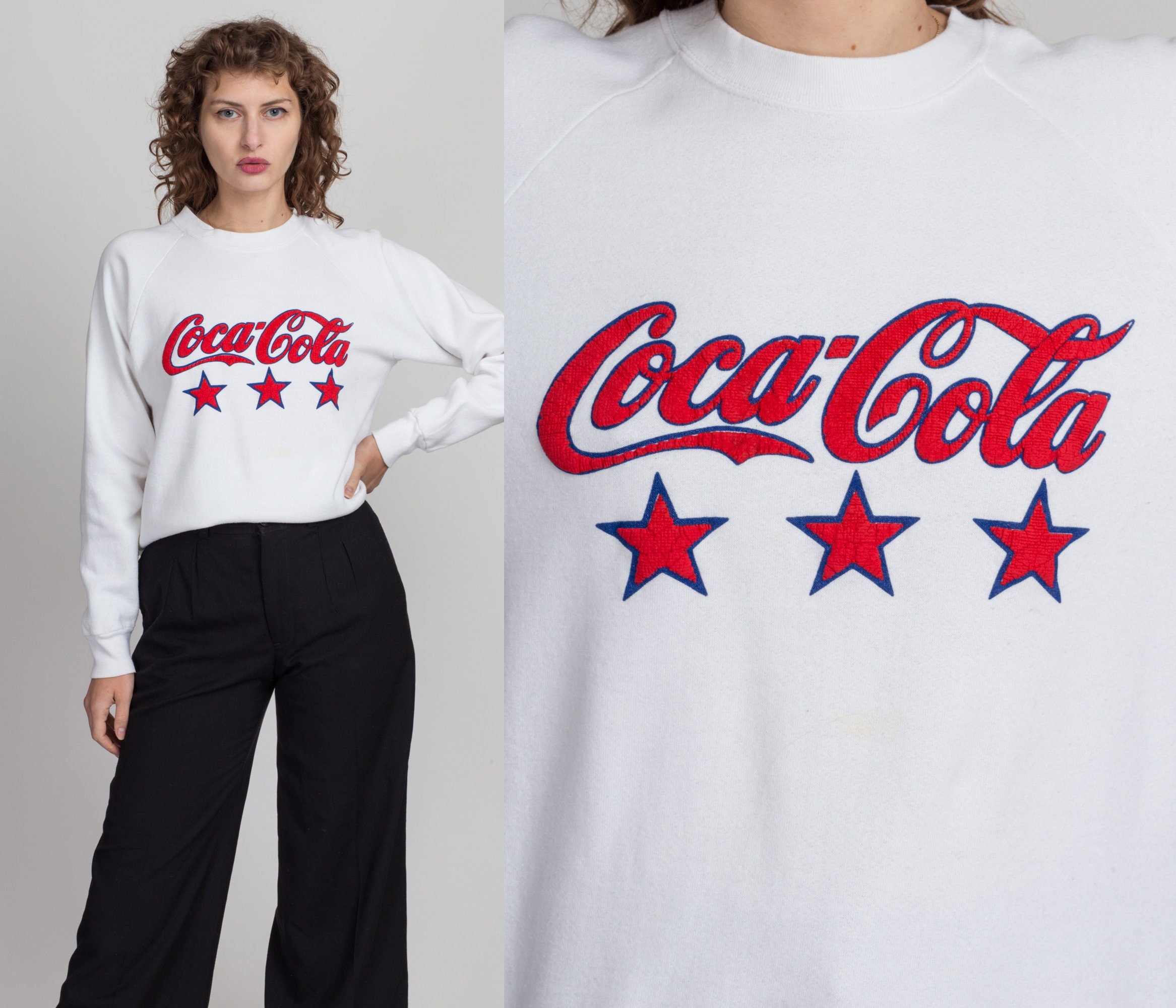 80s 90s White Coca Cola Sweatshirt Men 