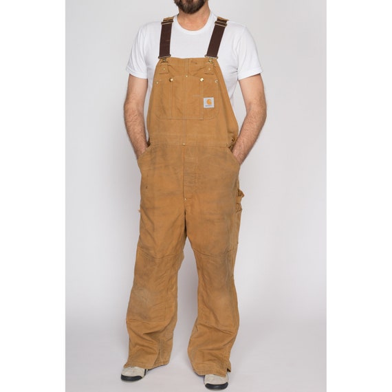 XL Vintage Carhartt Tan Insulated Overalls | 90s Quilt Lined Duck
