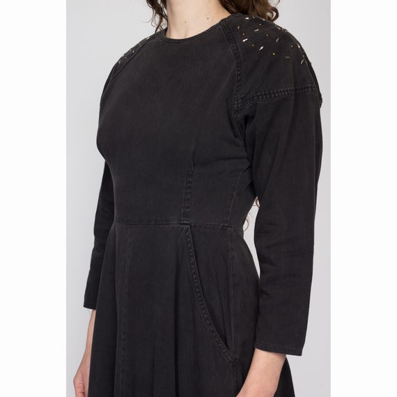 Small 80s Black Studded Button Back Midi Dress | … - image 6