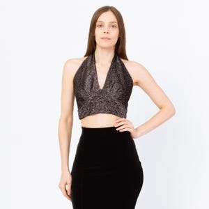 Vintage 70s Silver Metallic Halter Crop Top - Small to Large | Lurex Disco Top, Glam Festival Style