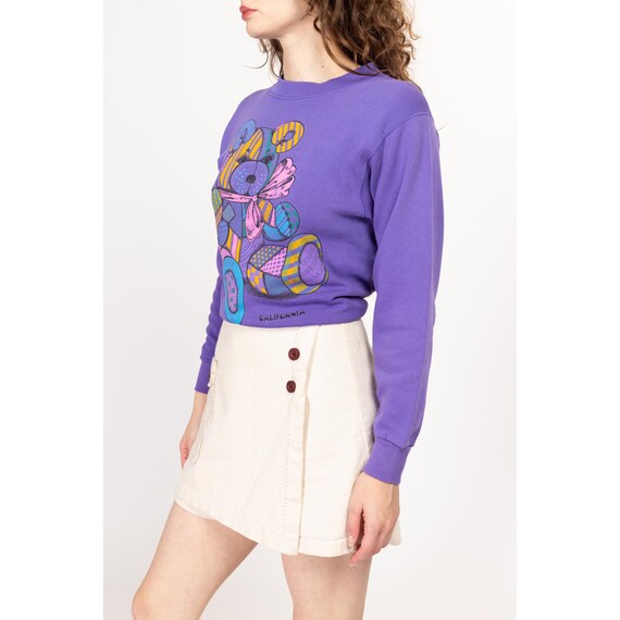 Small 90s Purple Patchwork Teddy Bear Sweatshirt … - image 2