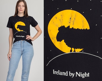 XS-Sm Vintage "Ireland By Night" Sheep Silhouette T Shirt Unisex | 80s 90s Black Funny Graphic Tourist Tee