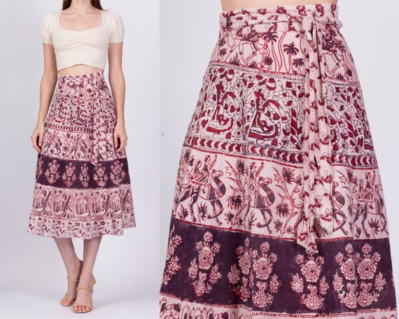 70s Boho Indian Block Print Midi Wrap Skirt XS to Small - Etsy