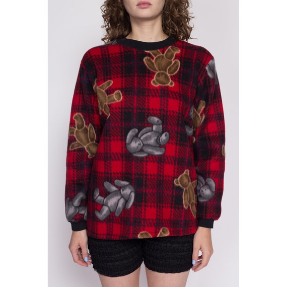 Medium 90s Teddy Bear Fleece Pajama Top Vintage Red Black Plaid Soft Sleep Shirt Etsy UK