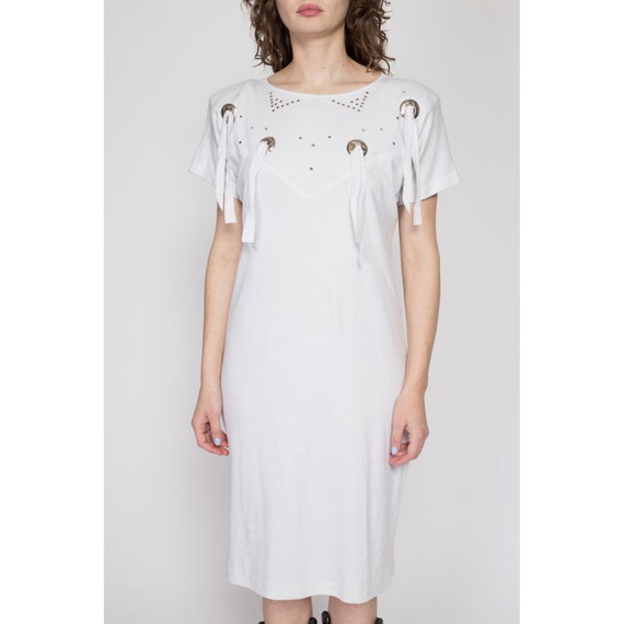 Medium 80s White Western Concho T-Shirt Dress | V… - image 2