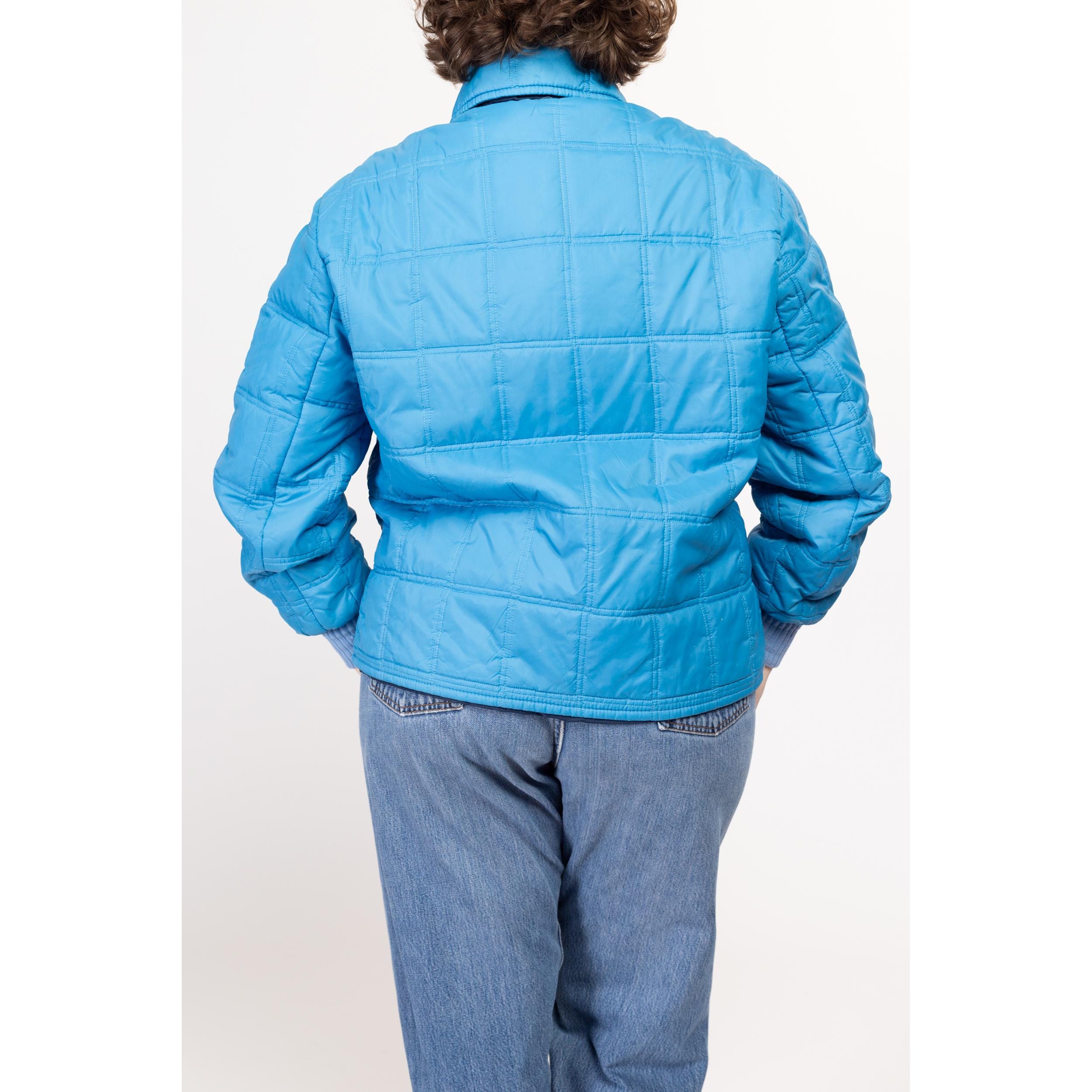 XL 70s Reversible Blue Quilted Jacket | Retro Vintage Zip up