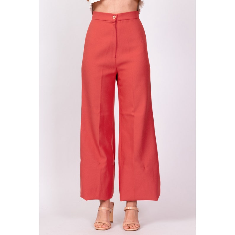 70s Salmon Pink High Waisted Flared Pants Extra Small, 23.5 Vintage Retro Flares Hippie Trousers image 2