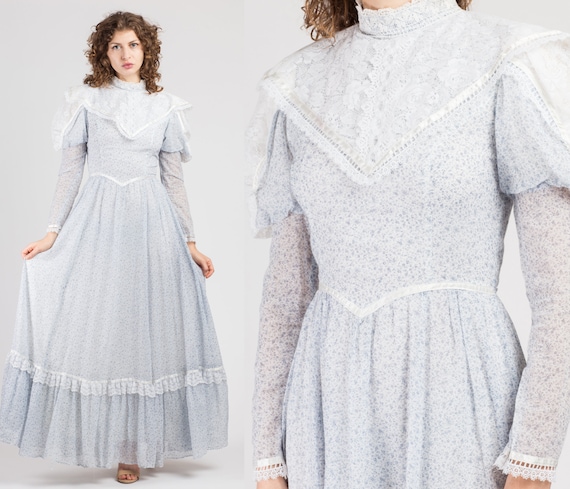 70s Gunne Sax Calico Prairie Maxi Dress - Extra Sm