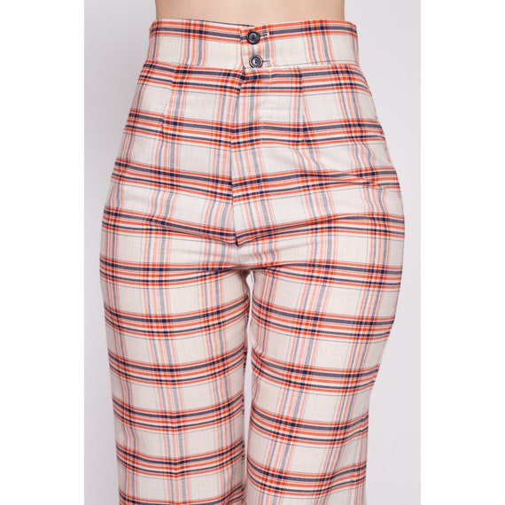 Small 70s Orange & White Plaid High Waisted Pants… - image 6