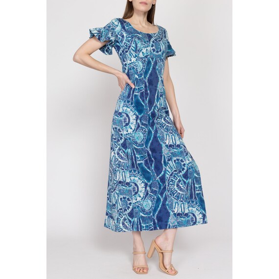 XS 60s Hawaiian Blue Abstract Print Maxi Dress | … - image 4