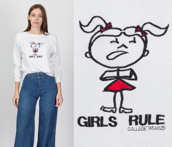 Small 90s Y2K "Girls Rule" Sweatshirt Petite | Vi… - image 1