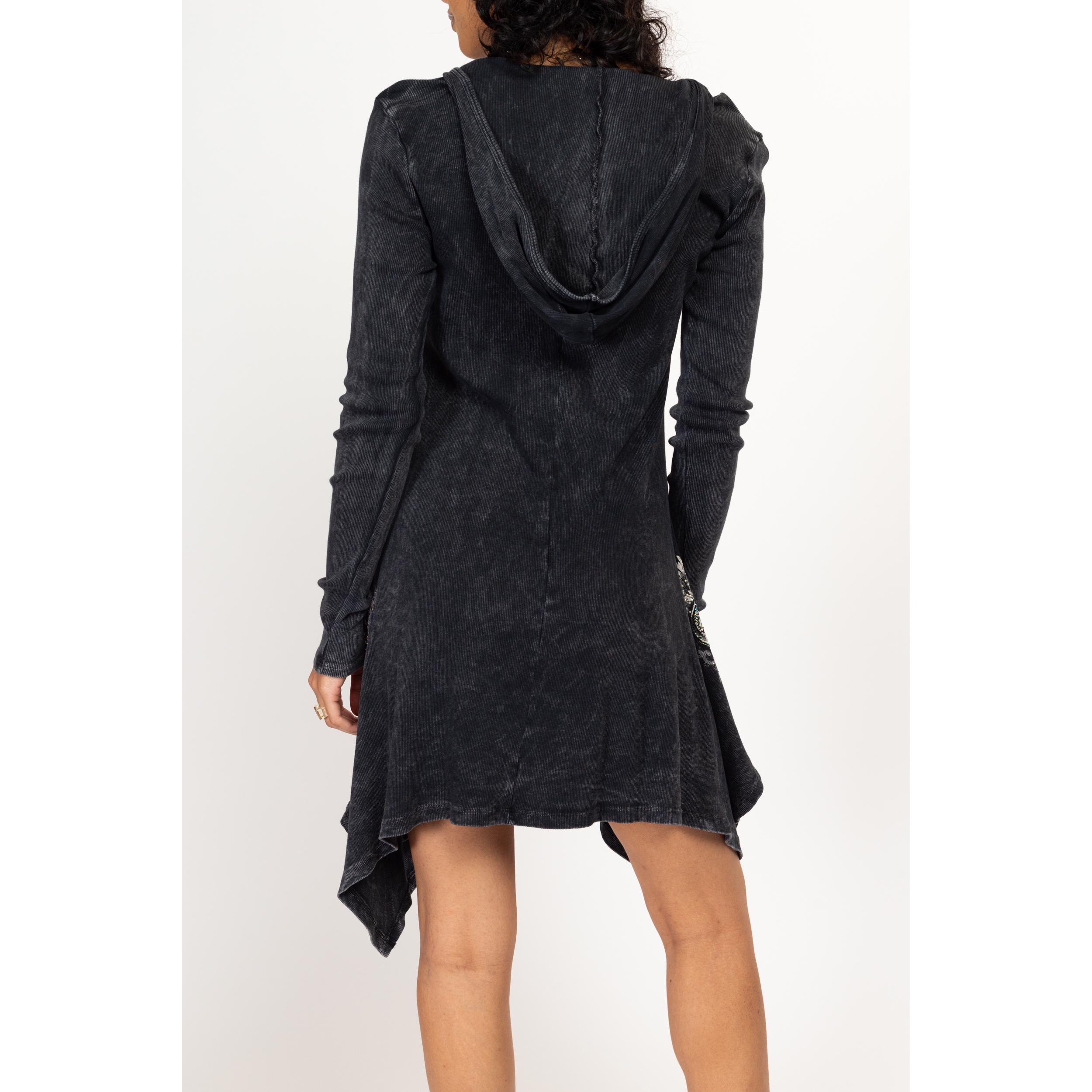 Y2K Goth Faded Black Hooded Mini Dress - Large Y2K Goth Faded Black Hooded Mini Dress - Large