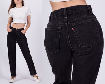 Vintage Levi's Black Mom Jeans Small, 26" | 90s Y2K Denim Tapered Leg High Waist Jeans