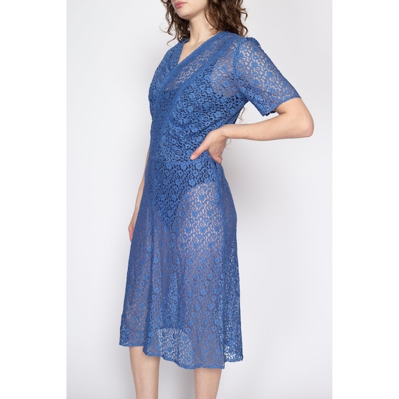 Large 1930s Sheer Blue Floral Lace Day Dress | Vi… - image 3