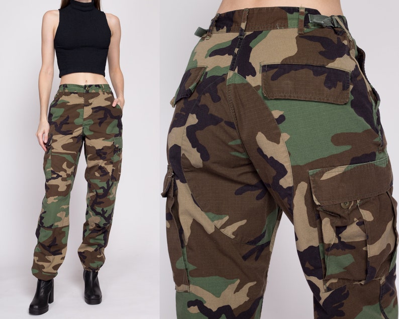 Sm-Lrg Vintage Camo Cargo Field Pants All Sizes Unisex Military Olive Drab Camouflage Army Combat Trousers image 1