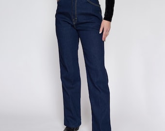 Medium 80s Dark Wash Western Jeans 28" | Vintage High Waisted Tapered Leg Long Inseam Mom Jeans